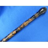 A Japanese Meiji Period Bamboo Novelty Walking Cane / Fishing Rod, the bamboo shaft carved with