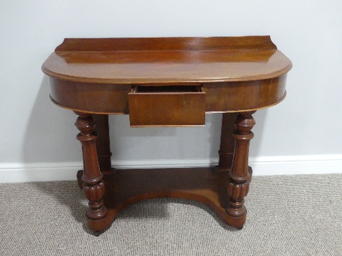 A Victorian mahogany demi-lune Dressing Table, with single frieze drawer and fluted column supports, - Image 2 of 2