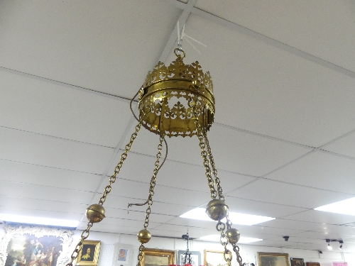 A Victorian Gothic brass Corona Lucis / Chandelier, probably by John Hardman & Co. New Hall - Image 5 of 7