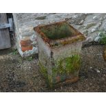 A Vintage terracotta Plant Pot, with decorative motif, 12in square x 19½in (30.5cm x 50cm). Note;