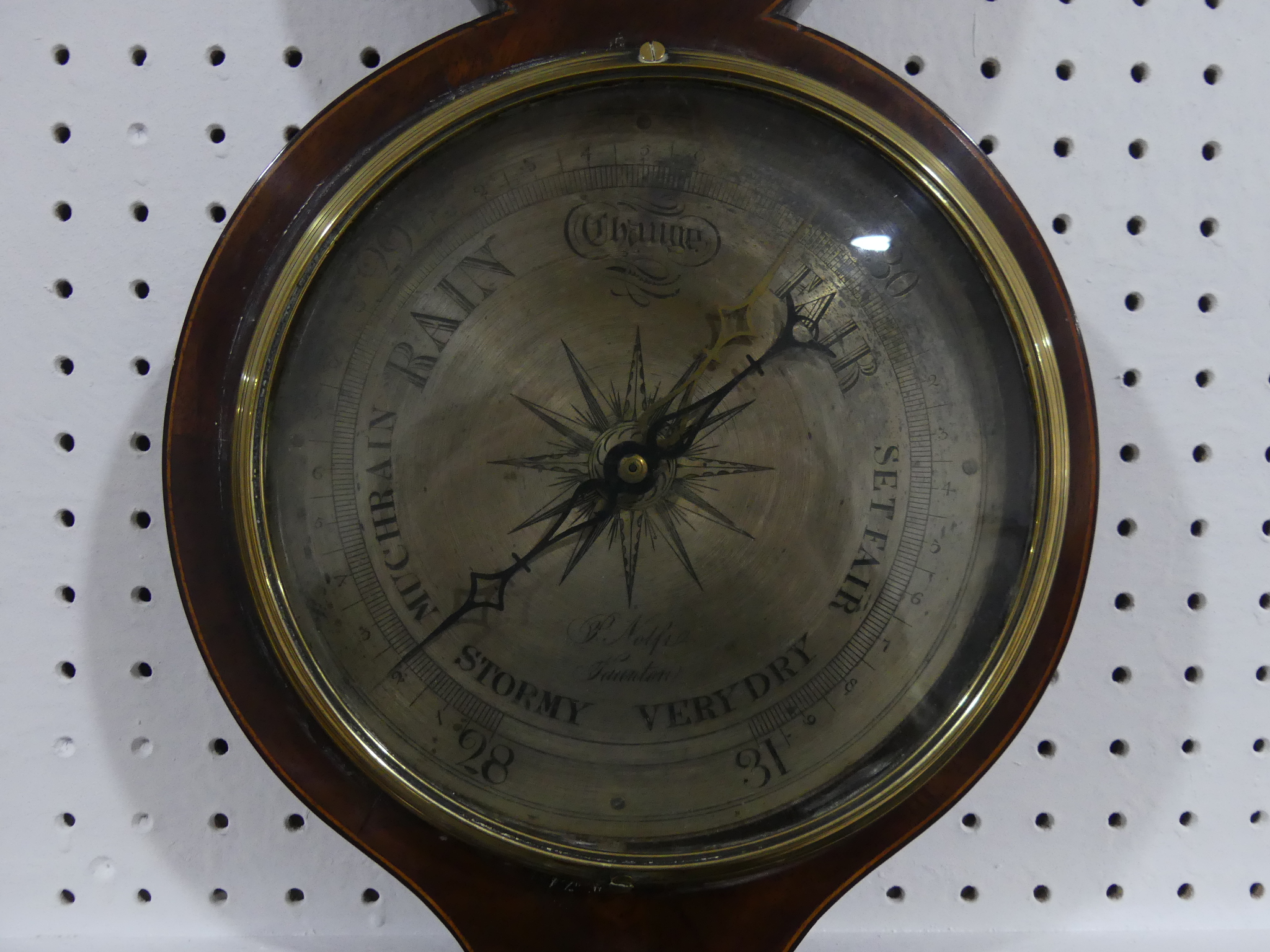 An early 19thC mahogany wheel Barometer, signed P Nolfi, Taunton with a circular silvered dial, - Image 2 of 4