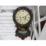 An early 20th century walnut marine-theme drop-dial Wall Clock, with circular painted 12in (30.