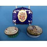 An oval 19thC Staffordshire enamel Patch Box, the hinged lid reading 'Absent but not Forgotten'