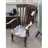 A late 19th century ash and elm stat-back Windsor Chair, of traditional form, seat has a split, 24in