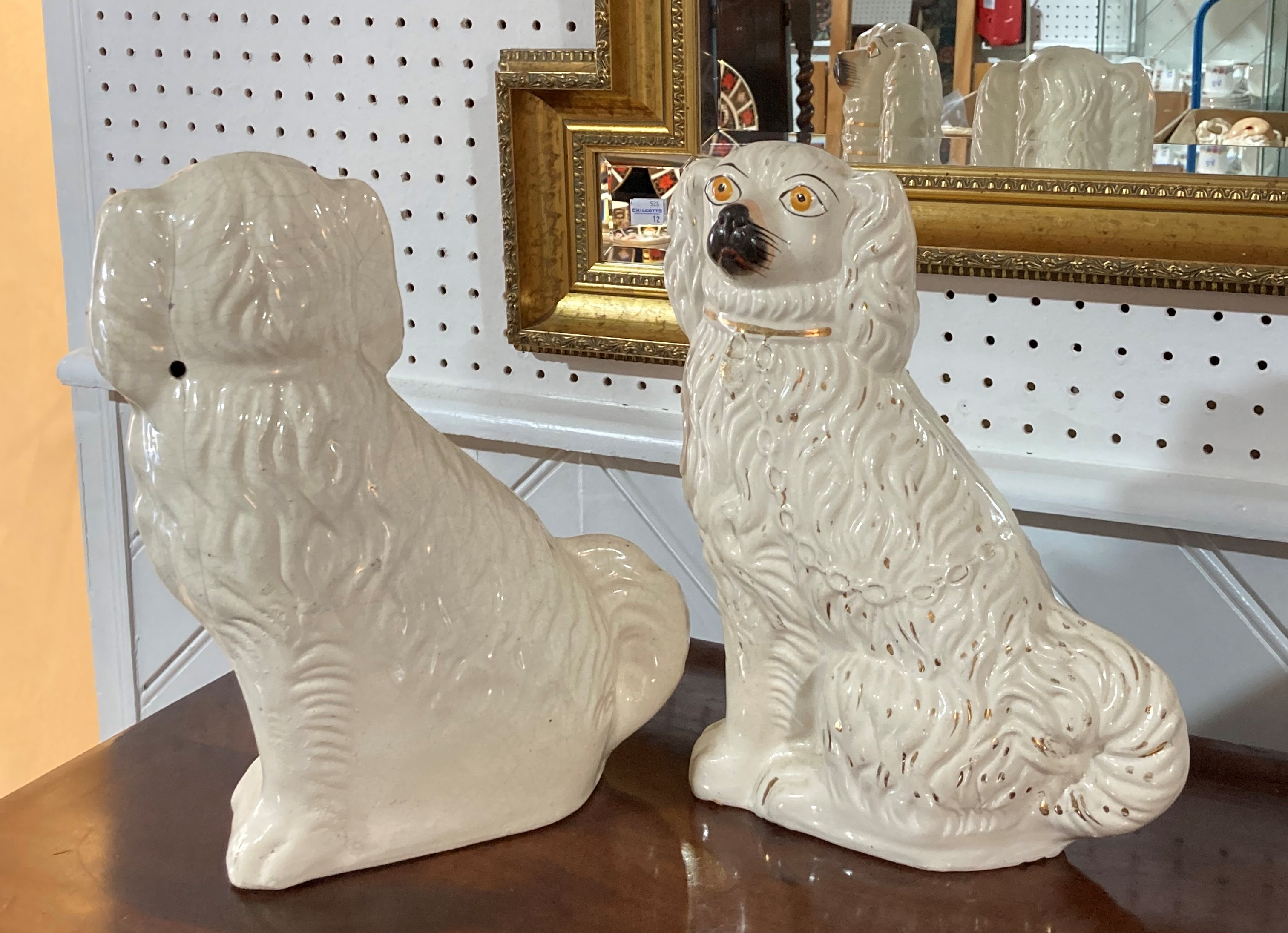 A pair of Staffordshire pottery Spaniel dogs, approximately 12in (30.5cm) high, together with an - Image 2 of 3