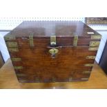 A 19thC brass-bound rosewood Chest, raised on small brass bun feet, lock broken, 22in wide x 15¾in