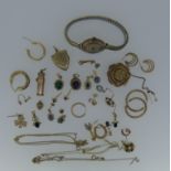 A quantity of mixed and damaged 9ct Gold, including trace chains, earrings, very small pendants, a