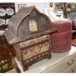 A decorative bamboo Box, in the form of a traditional Thai house, decorated with cowry shells and