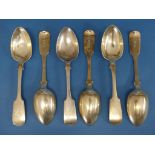 A set of six Victorian silver Spoons, by Josiah Williams & Co., hallmarked Exeter, 1855, fiddle
