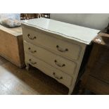 A modern French-style grey-painted Chest of Drawers, three long drawers, 37in wide x 18½in deep x