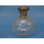 A George V silver mounted glass Scent Bottle, hallmarked Birmingham, 1919, of spherical shape etched