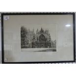 E. Mary. Shelley; limited edition Print of Exeter Cathedral, signed and titled 'West Front',