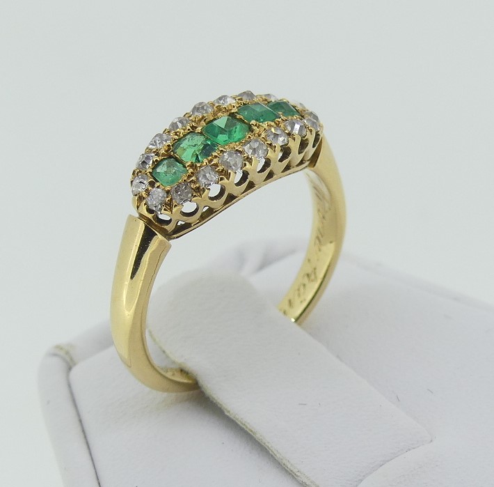 An attractive emerald and diamond Ring, the centre set with five emeralds, with yellow gold - Image 2 of 2