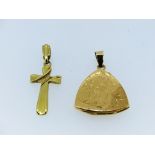 An 18ct yellow gold Cross Pendant, together with an 18ct yellow gold triangular shaped hinged