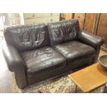 A retro-style leather Two Seater Sofa, by John Lewis, in brown leather upholstery with scrolled arms