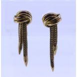 A pair of 9ct yellow gold Earrings, of knot and tassle form, screw fittings, 4.8g, in Bruford's of