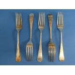 A set of five George VI silver Forks, by Roberts & Belk Ltd., hallmarked Sheffield, 1944, Old