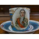 A fine 19thC Vienna porcelain miniature Cabinet Cup and Saucer, the blue and white banded ground