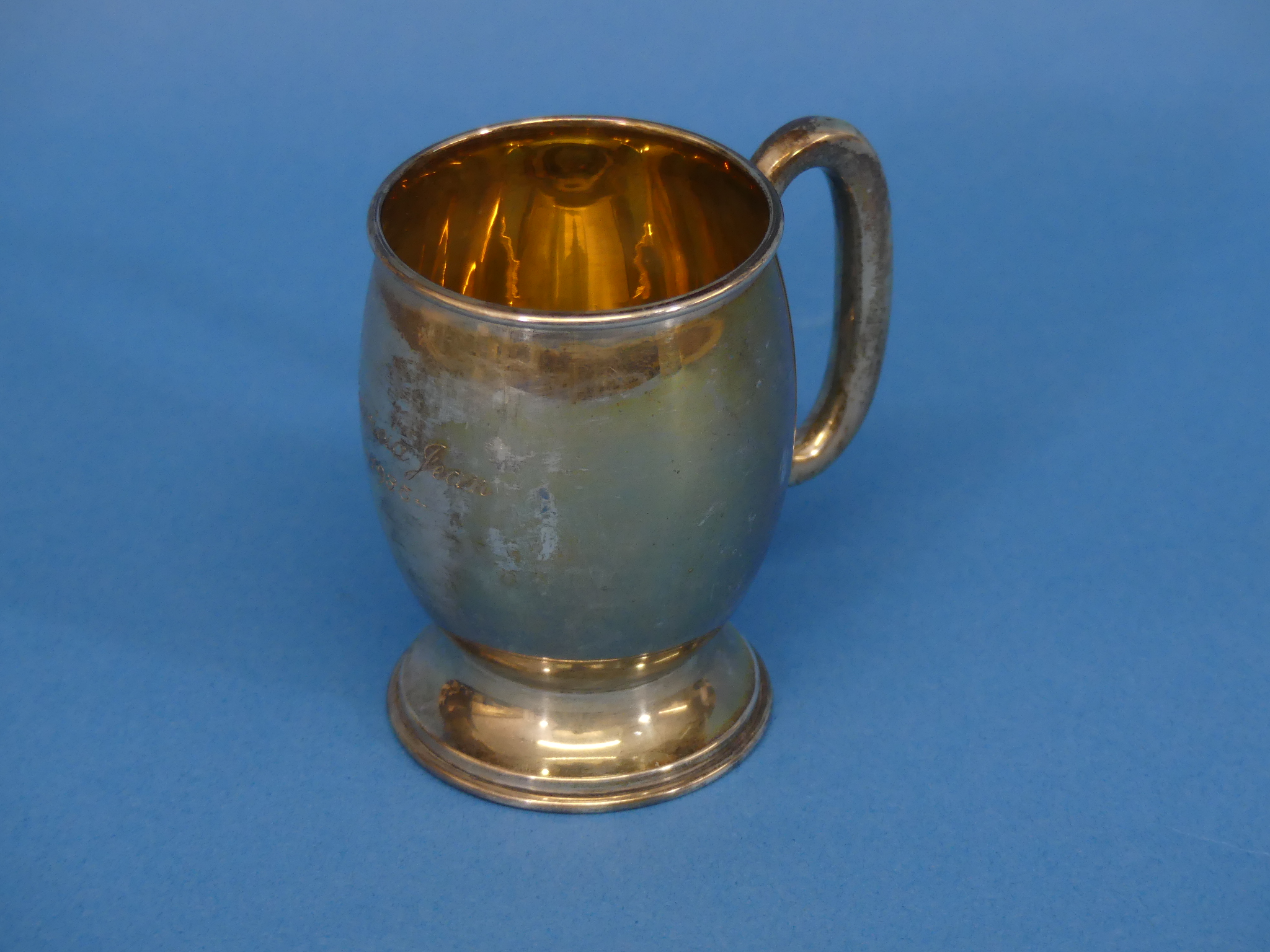 A George V silver Christening Mug, hallmarked Birmingham, 1927, of circular form with plain ring