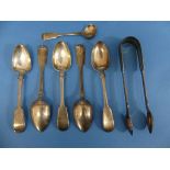 A set of five Victorian silver Teaspoons, by John Stone, hallmarked Exeter, 1851, fiddle pattern,