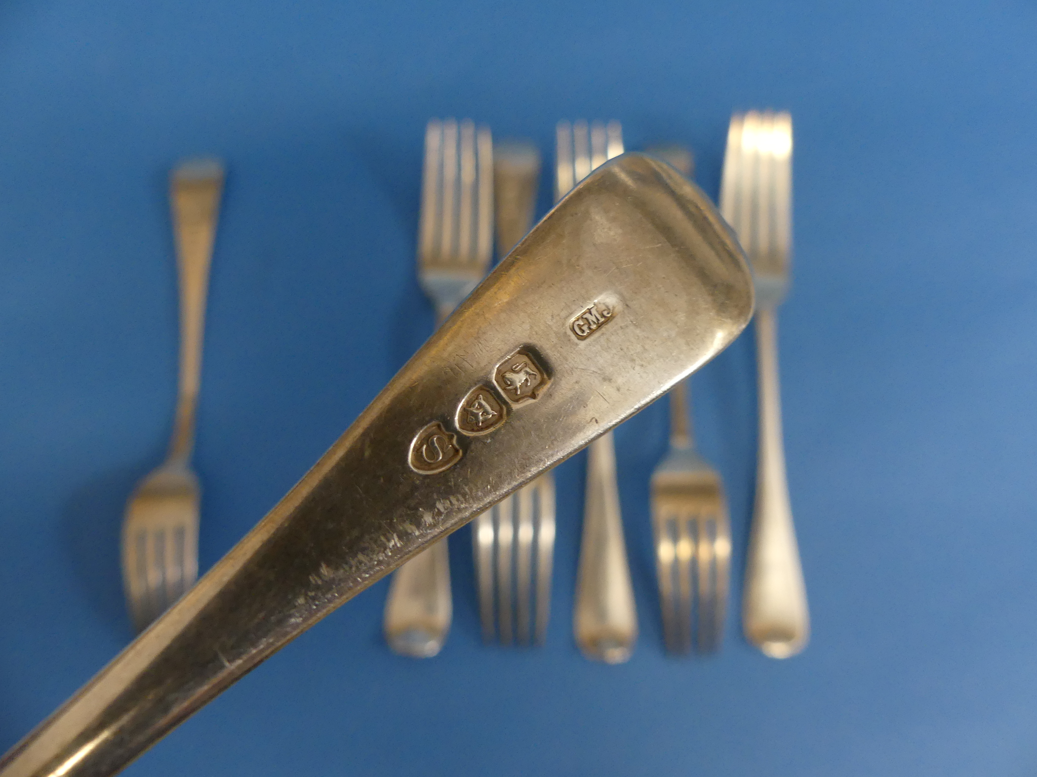 A collection of seven 19thC silver Forks, all Old English pattern, including three Victorian, by - Image 4 of 5