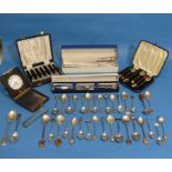 A collection of silver Souvenir Spoons, some with enamel finials etc., approx 30, together with a