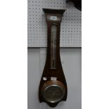 An Edwardian inlaid mahogany Barometer / Thermometer, barometer glass broken, 27in (69cm) high.