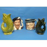 Two Royal Doulton Character Jugs: Tony Heller and Sir Francis Drake (2481), together with two