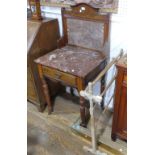 An Edwardian burr walnut mable-topped Washstand, the marble top above one central drawer, raised