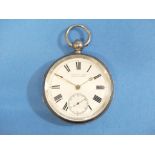 A silver cased open face Pocket Watch, key wing, the white enamel dial with black Roman numerals and