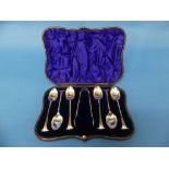 A cased set of late Victorian silver Teaspoons with Sugar Nips, by William Hutton & Sons Ltd.,