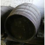A vintage Whiskey / Cider Barrel, with metal banding, 50in (127cm) high x 27in (69cm) diameter at