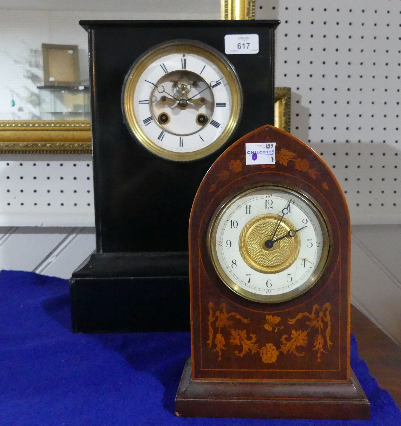 A handsome Victorian black slate Mantel Clock, the eight day movement striking on a bell, 14in