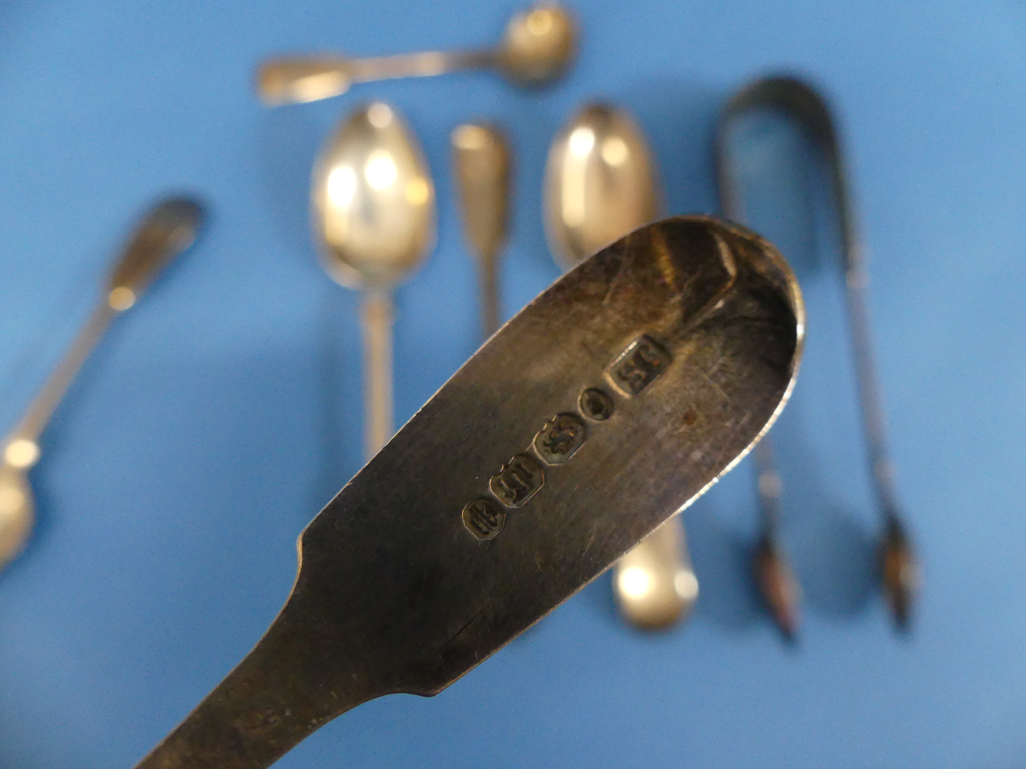 A set of five Victorian silver Teaspoons, by John Stone, hallmarked Exeter, 1851, fiddle pattern, - Image 3 of 6