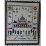 A framed and glazed commemorative Embroidery, commemorating forty years since the end of WWII,