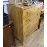 An antique pine Chest of Drawers, the four long drawers graduating in size raised on bracket feet,