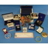 A quantity of Costume Jewellery, including a silver watchchain, three small gold brooches, one set