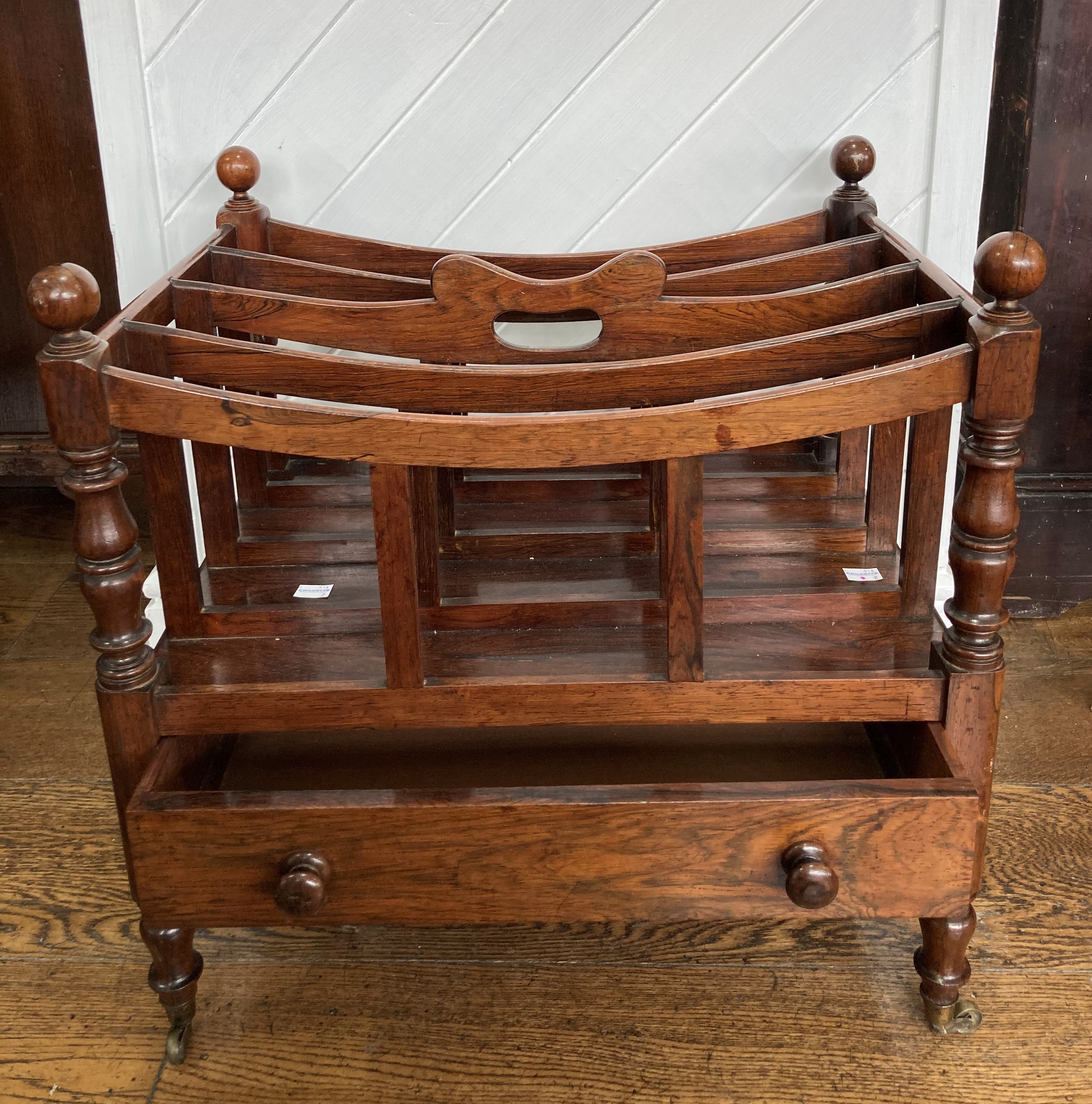 A 19thC rosewood Canterbury, of typical form with five curved divisions, the central one with - Image 2 of 3