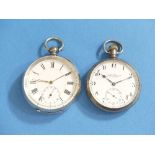 A silver cased open face, the white enamel dial with black Arabic numerals, subsidiary seconds and