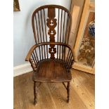 A 19th ash and elm Windsor-back Chair, the hoop back with central pierced splat, flanked by outswept