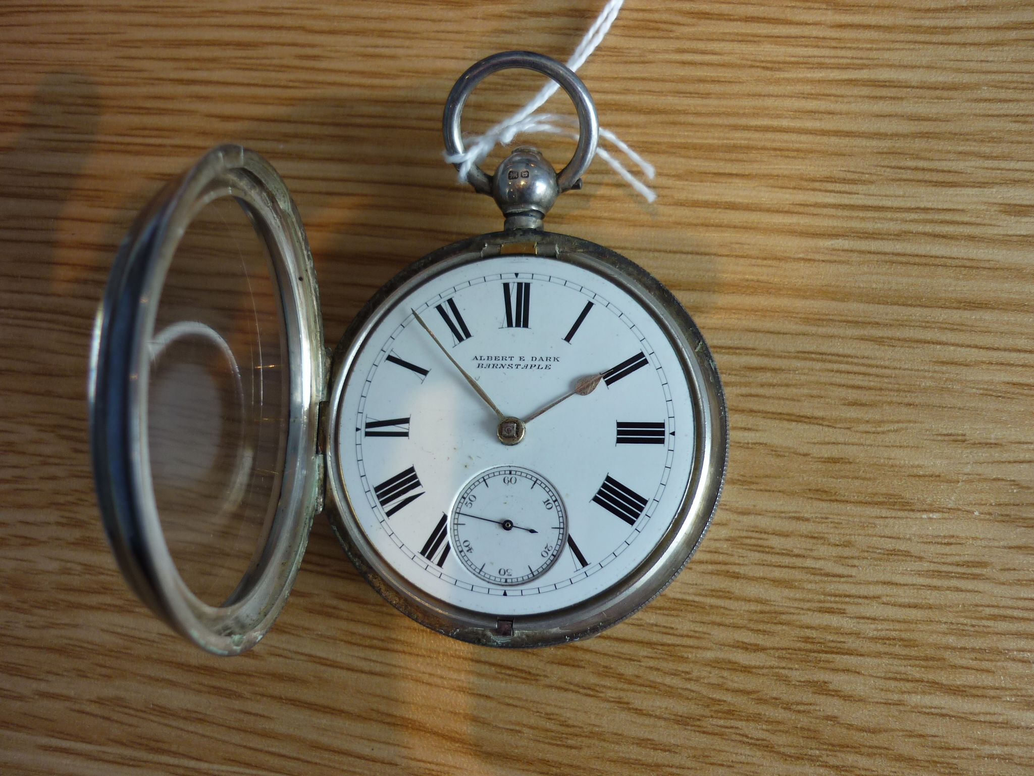 A silver cased open face Pocket Watch, key wing, the white enamel dial with black Roman numerals and - Image 4 of 4