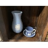 A small quantity of Wedgwood Jasperware, to include a dark blue cup and saucer with classical scenes