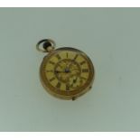 A pretty French 14ct gold Fob Watch, with foliate engraved case and vacant cartouche, copper