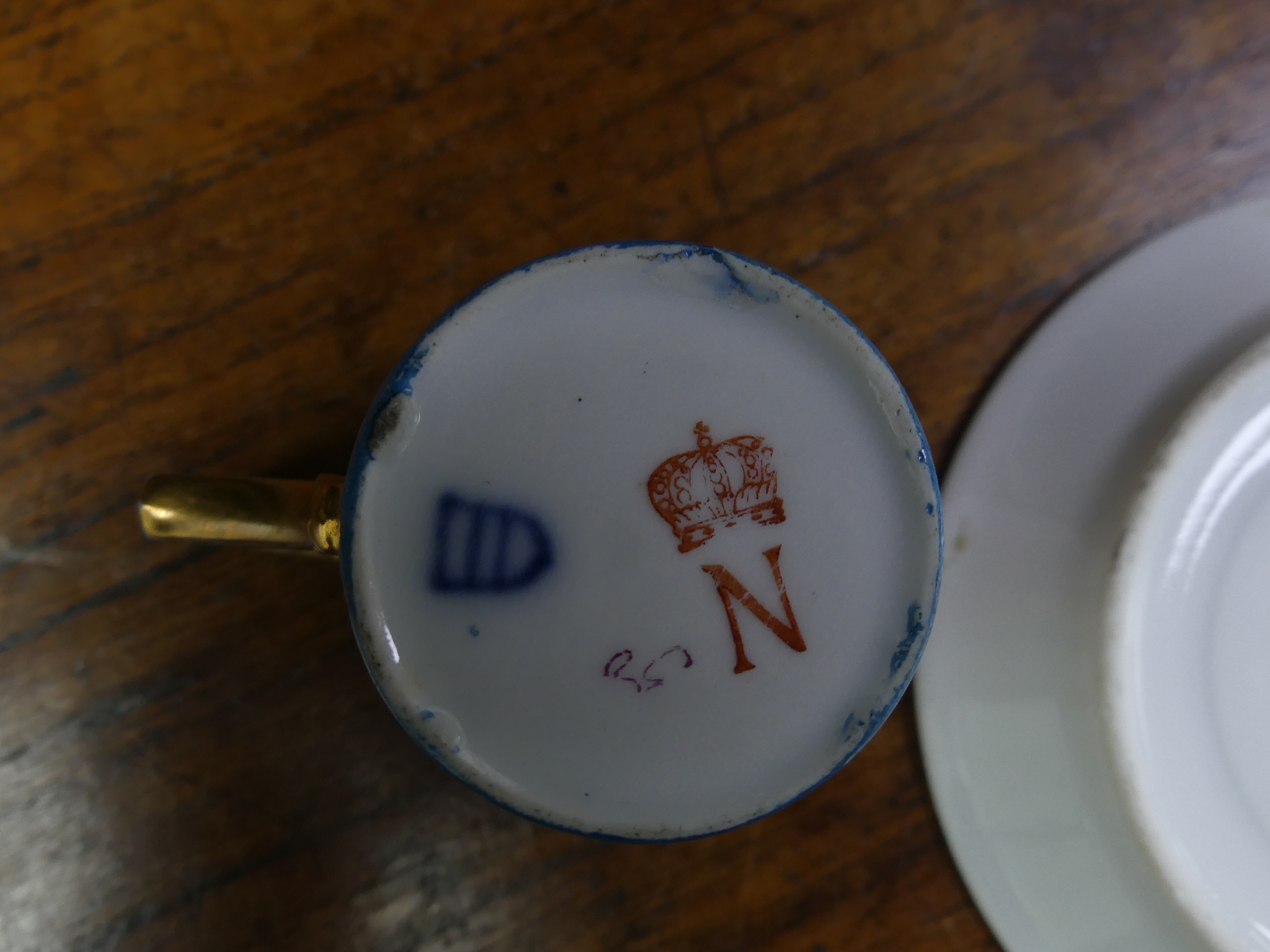 A fine 19thC Vienna porcelain miniature Cabinet Cup and Saucer, the blue and white banded ground - Image 2 of 5