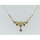 A 9ct yellow gold and amethyst Necklace, in the Art Nouveau style with integral trace chain,