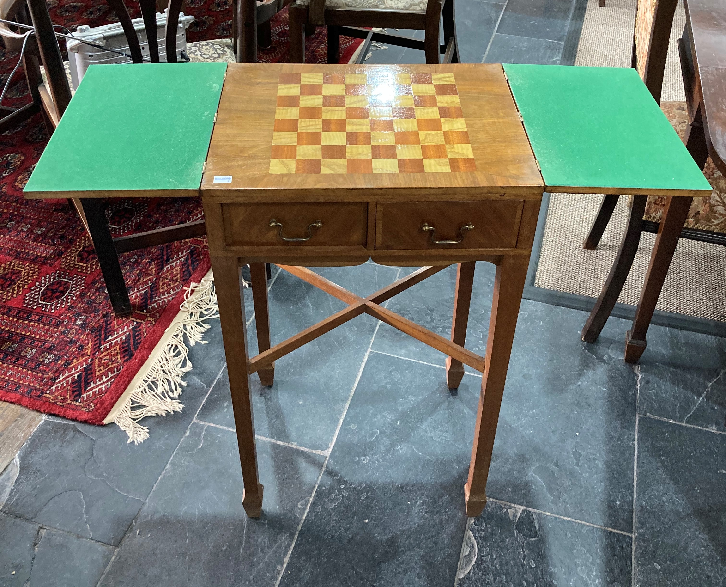 A late 20thC Games Table by James Crawford, the marquetry top folding out to show marquetry - Image 2 of 3