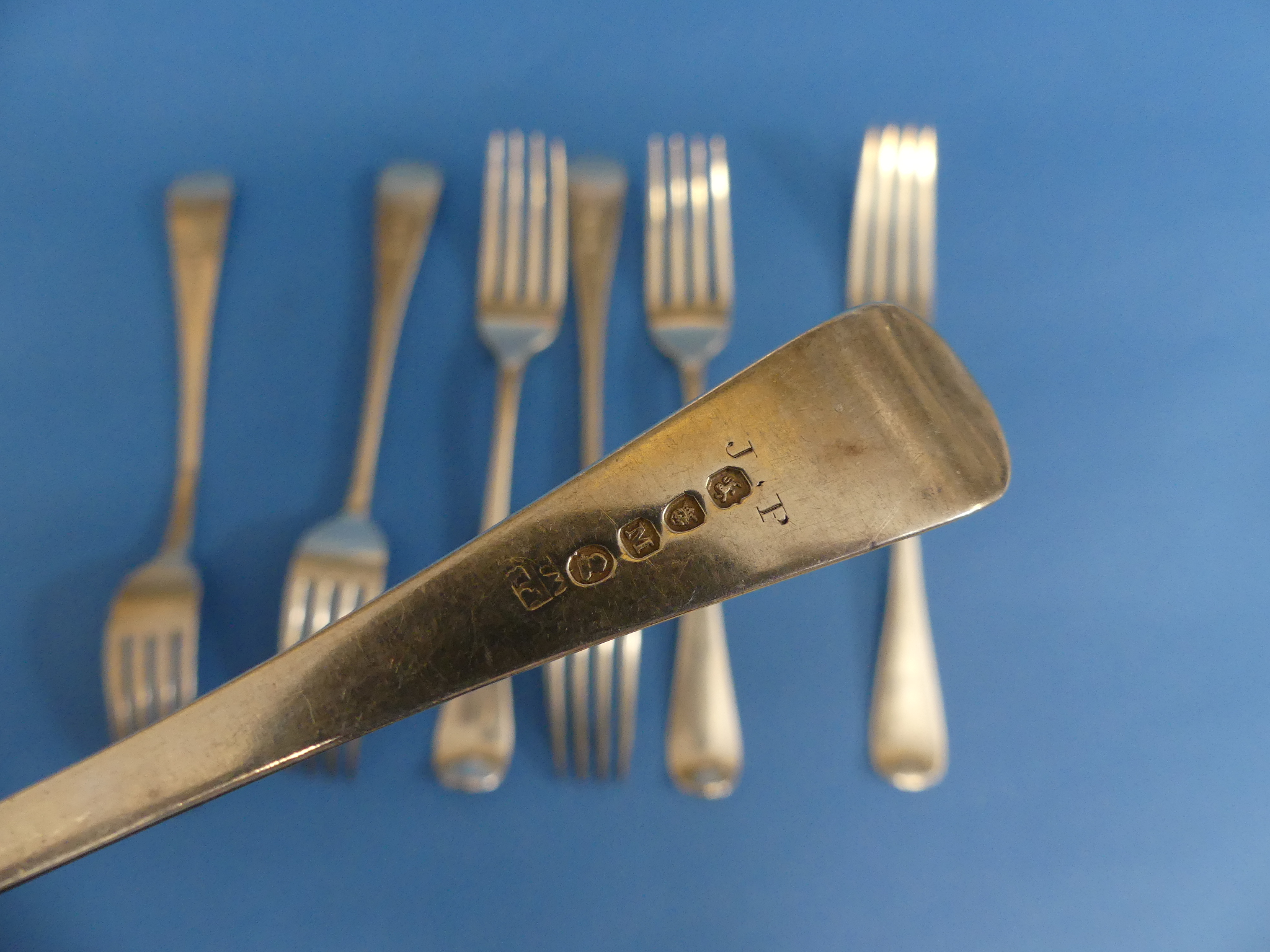 A collection of seven 19thC silver Forks, all Old English pattern, including three Victorian, by - Image 5 of 5