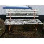 A vintage metal-framed and white-painted wooden Garden Seat, 55in wide x 30¼in high (140cm x