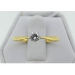 A single stone diamond Ring, the brilliant cut stone c.¼ct, on an 18ct yellow gold shank, Size P½