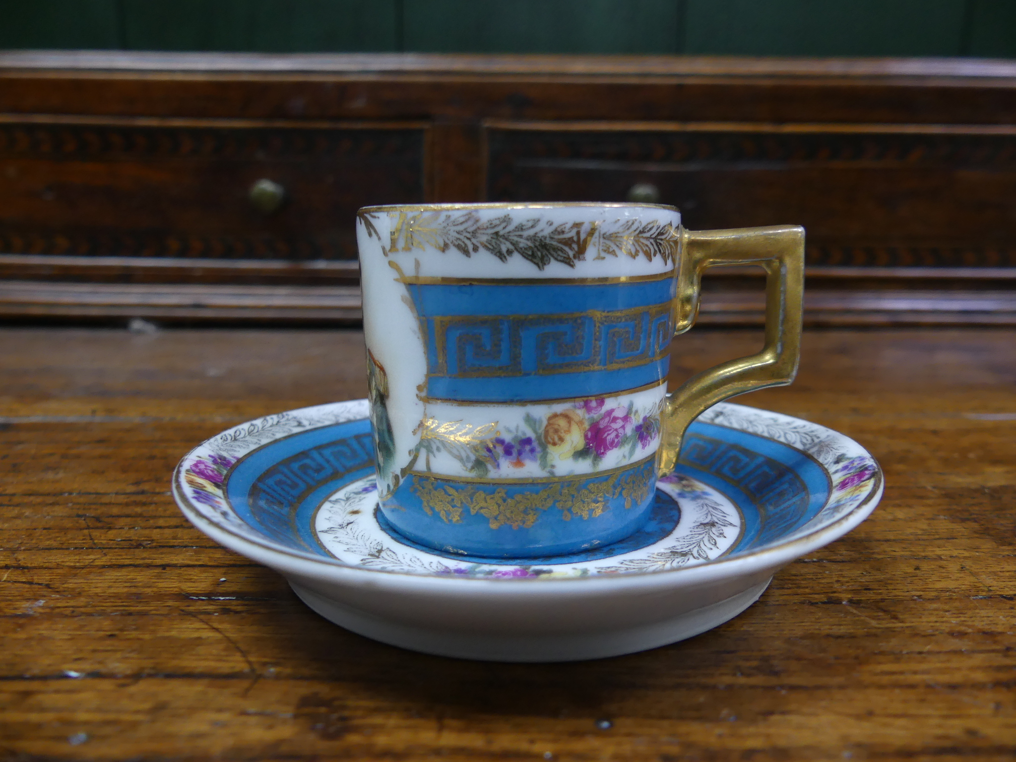 A fine 19thC Vienna porcelain miniature Cabinet Cup and Saucer, the blue and white banded ground - Image 4 of 5